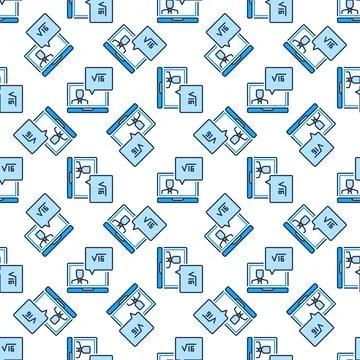 Laptop Computer with Online Math Teacher vector colored seamless pattern Illustrazione stock