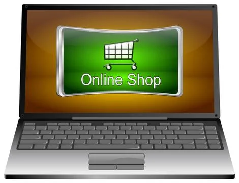 Laptop Computer with online Shop Button Stock Illustration