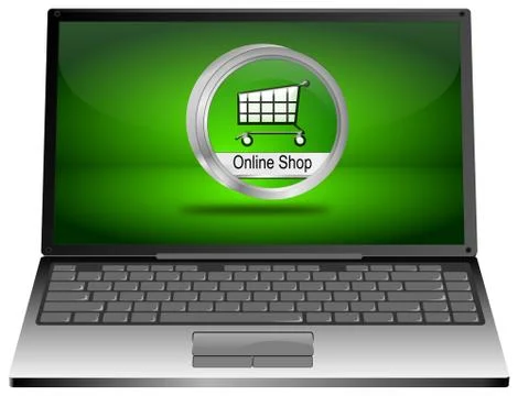 Laptop Computer with online Shop Button Stock Illustration