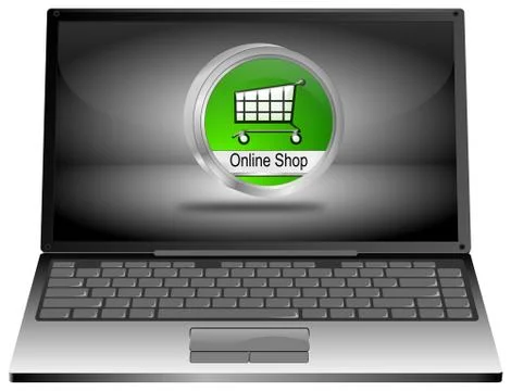 Laptop Computer with online Shop Button Stock Illustration