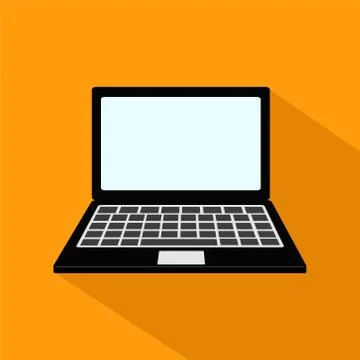 Laptop computer on orange background with shadow icon design, stock vector il Stock Illustration