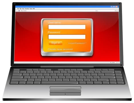 Laptop Computer with orange Login Screen - 3D illustration Illustrazione stock