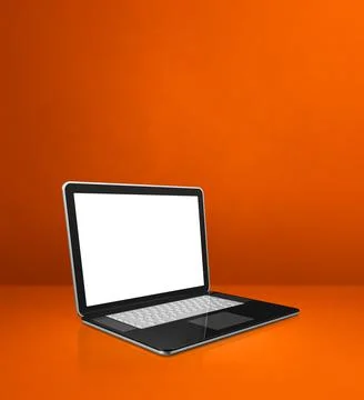 Laptop computer on orange office scene background Stock Illustration
