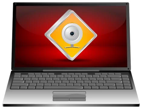 Laptop Computer with orange Webcam Button - 3D illustration Stock Illustration