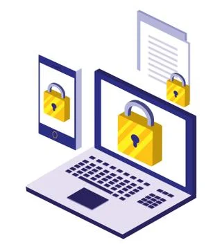 Laptop computer with padlock security Illustrazione stock