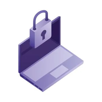 Laptop computer padlock security network data Stock Illustration