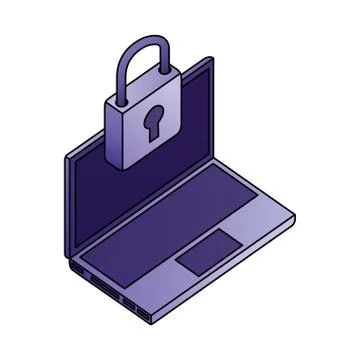 Laptop computer padlock security network data Stock Illustration