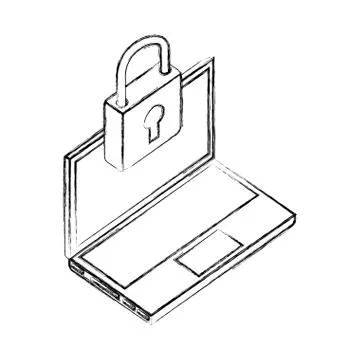 Laptop computer padlock security network data Stock Illustration