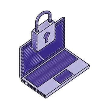Laptop computer padlock security network data Stock Illustration