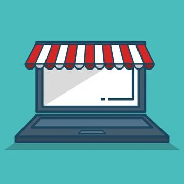Laptop computer with parasol isolated icon Stock Illustration