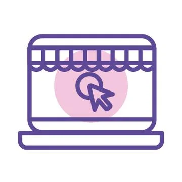 Laptop computer with parasol line style icon Illustrazione stock