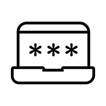 Laptop computer with password line style icon Stock Illustration