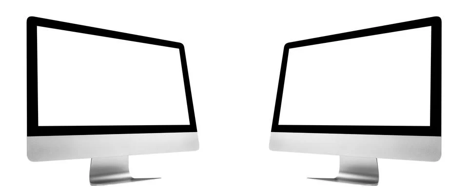 Laptop computer PC with blank screen mock up isolated on white background. .. Stock Photos