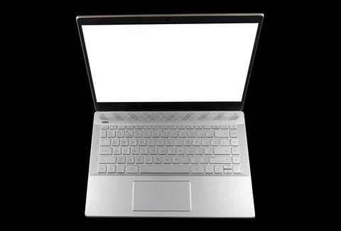 Laptop computer PC with blank screen mock up isolated on black background. .. Stock Photos