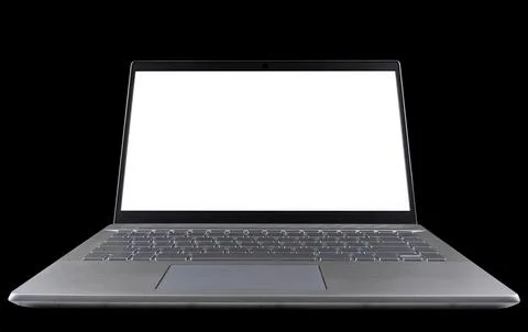 Laptop computer PC with blank screen mock up isolated on black background. .. Stock Photos