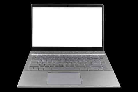 Laptop computer PC with blank screen mock up isolated on black background. .. Stock Photos