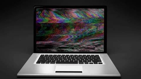 Laptop computer PC portable with analogic interferences, bad signal reception Stock Footage 119342751