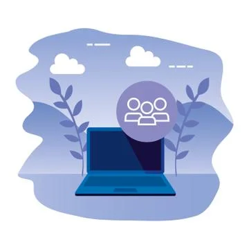 Laptop computer with people teamwork Stock Illustration