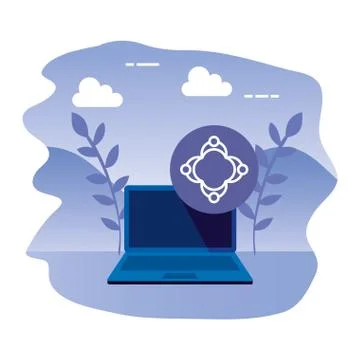 Laptop computer with people teamwork 스톡 일러스트