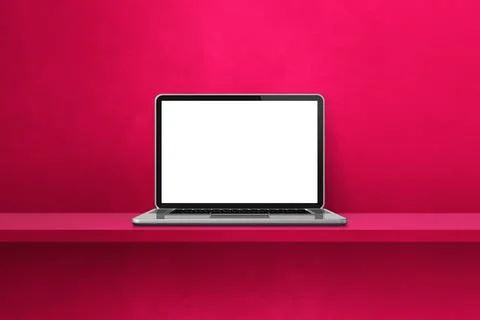 Laptop computer on pink shelf background Stock Illustration