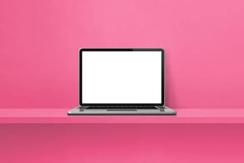 Laptop computer on pink shelf background Stock Illustration