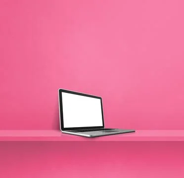 Laptop computer on pink shelf. Square background Stock Illustration