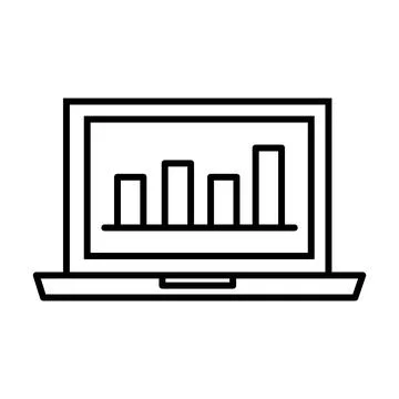 Laptop computer portable with statistics bars line style icon Illustrazione stock