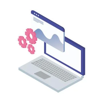 Laptop computer portable with webpage template and gears Stock Illustration