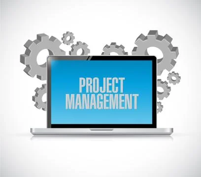 Laptop computer project management sign concept Stock Illustration