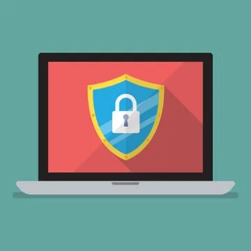 Laptop computer protected by firewall guard Stock Illustration