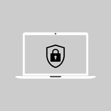 Laptop Computer, protection icon. Vector illustration, flat design. 스톡 일러스트