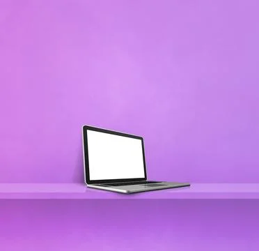 Laptop computer on purple shelf. Square background Illustrazione stock