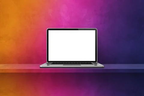 Laptop computer on rainbow shelf background Stock Illustration