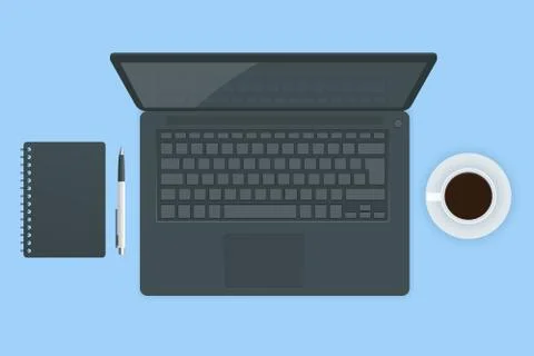 Laptop computer realistic illustration isolated on white background top view 스톡 일러스트