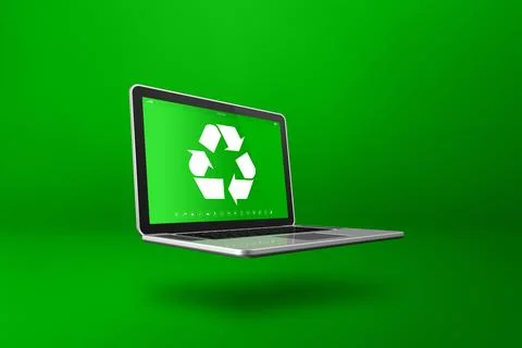 Laptop computer with a recycling symbol on screen. environmental conservati.. Stock Illustration
