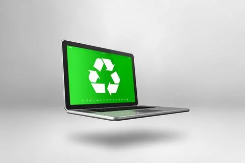 Laptop computer with a recycling symbol on screen. environmental conservati.. Stock Illustration