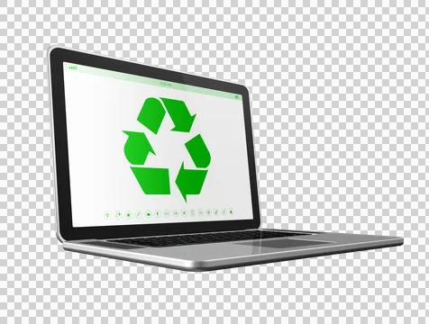 Laptop computer with a recycling symbol on screen. environmental conservati.. 스톡 일러스트