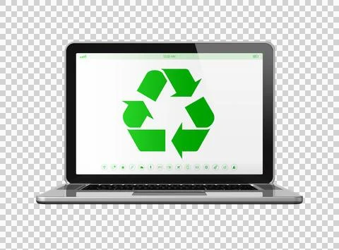 Laptop computer with a recycling symbol on screen. environmental conservati.. 스톡 일러스트