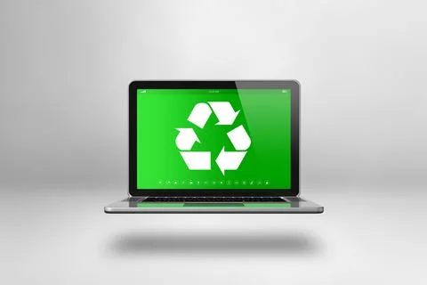 Laptop computer with a recycling symbol on screen. environmental conservati.. Stock Illustration