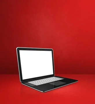 Laptop computer on red office scene background Stock Illustration