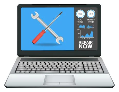 Laptop computer with repair application Stock Illustration