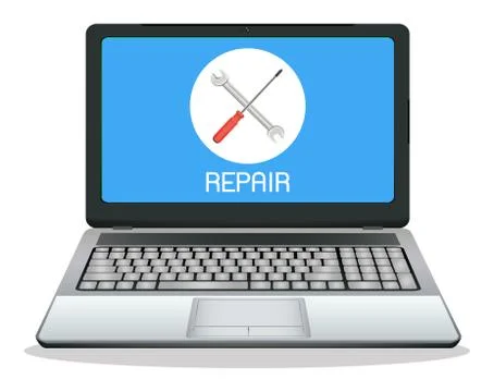 Laptop computer with repair logo on screen Stock Illustration