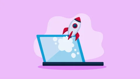 laptop computer with rocket animation | Stock Video | Pond5