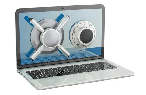 Laptop computer with safe combination lock, 3D rendering Stock Illustration