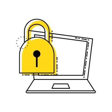 Laptop computer with safe secure padlock Stock Illustration