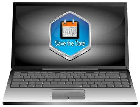 Laptop computer with Save the Date Button - 3D illustration Illustrazione stock