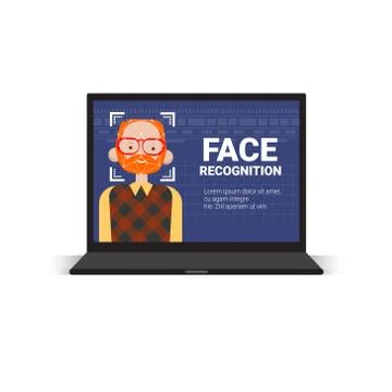 Laptop Computer Scanning User Man Face Identification Technology Access Control Stock Illustration