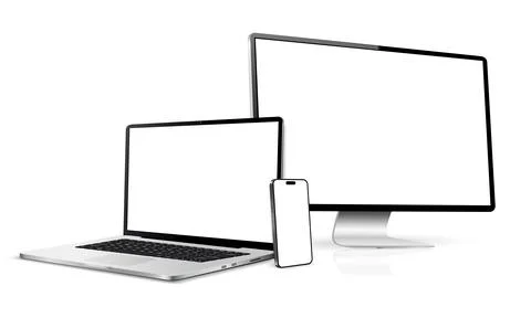 Laptop with computer screen and mobile phone mockup Stock Illustration