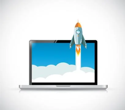 Laptop computer screen and rocket イラスト素材