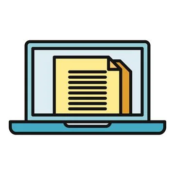 Laptop computer screen displaying document files icon Stock Illustration